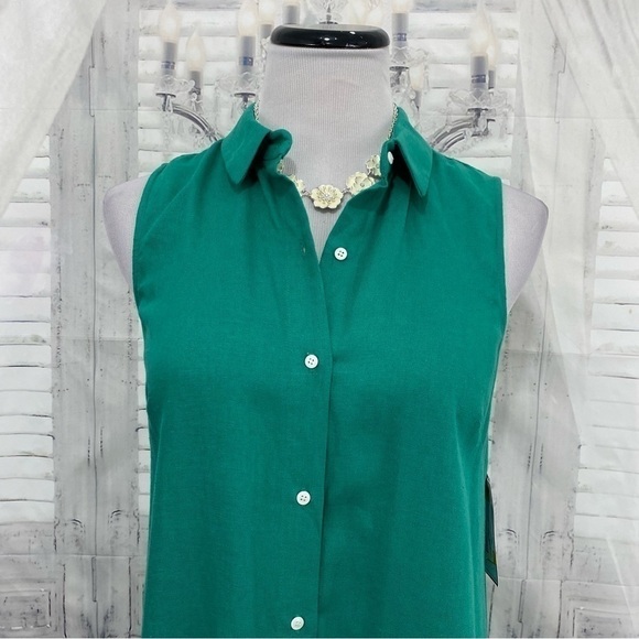 Jessica Howard Size 8 Petite 8P Solid Green Button Front Linen Mini Shirt Dress - Picture 6 of 13